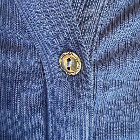 Susan Graver Navy Liquid Knit Button Front‎ Shirt Womens 1X Gold Buttons Career - Picture 4 of 8